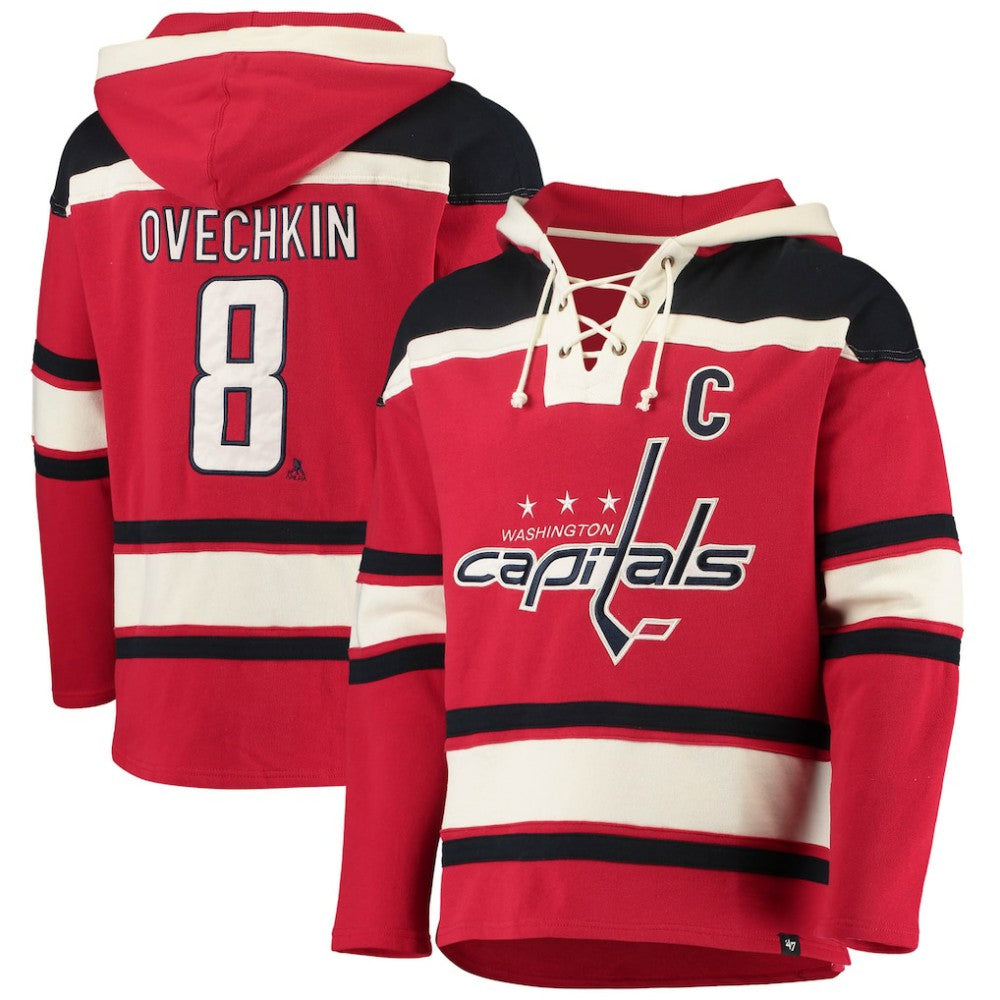 Alexander Ovechkin Washington Capitals '47 Player Name & Number Lacer Pullover Hoodie - Red Hoodies