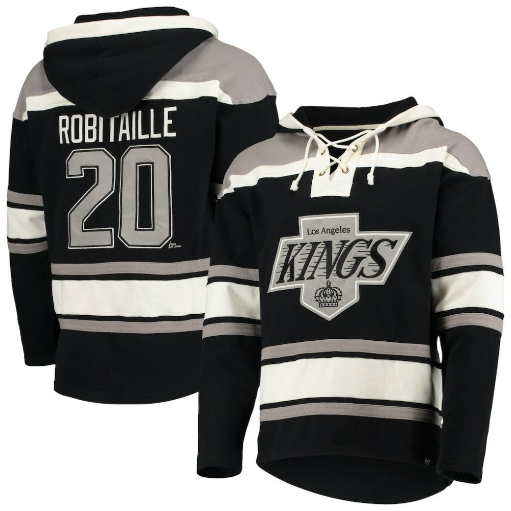 Luc Robitaille Los Angeles Kings '47 Retired Player Name & Number Lacer Pullover Hoodie - Black Hoodies