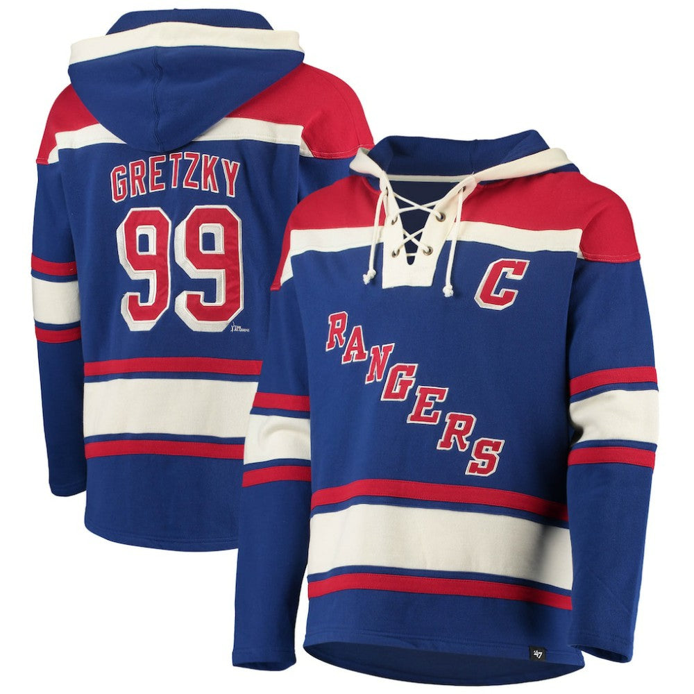 Wayne Gretzky New York Rangers '47 Retired Player Name & Number Lacer Pullover Hoodie - Blue Hoodies