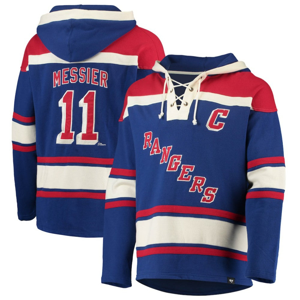 Mark Messier New York Rangers '47 Retired Player Name & Number Lacer Pullover Hoodie - Blue Hoodies