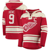 Gordie Howe Detroit Red Wings '47 Retired Player Name & Number Lacer Pullover Hoodie - Red Hoodies