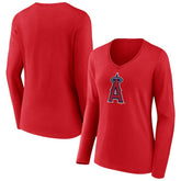 Los Angeles Angels Women's Official Logo Long Sleeve V-Neck T-Shirt Red
