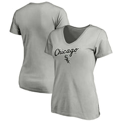 Chicago White Sox Women's Team Logo Lockup V-Neck T-Shirt Heathered Gray