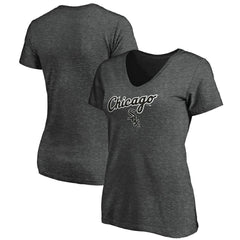 Chicago White Sox Women's Team Logo Lockup V-Neck T-Shirt Heathered Charcoal