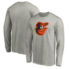 Baltimore Orioles Official Team Logo Long Sleeve T-Shirt Heather Gray
