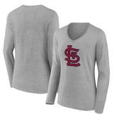 St. Louis Cardinals Women's Core Official Logo Long Sleeve V-Neck T-Shirt Heather Gray