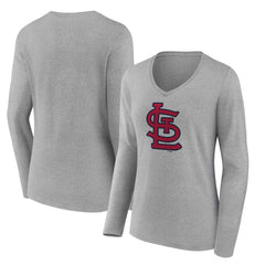 St. Louis Cardinals Women's Core Official Logo Long Sleeve V-Neck T-Shirt Heather Gray