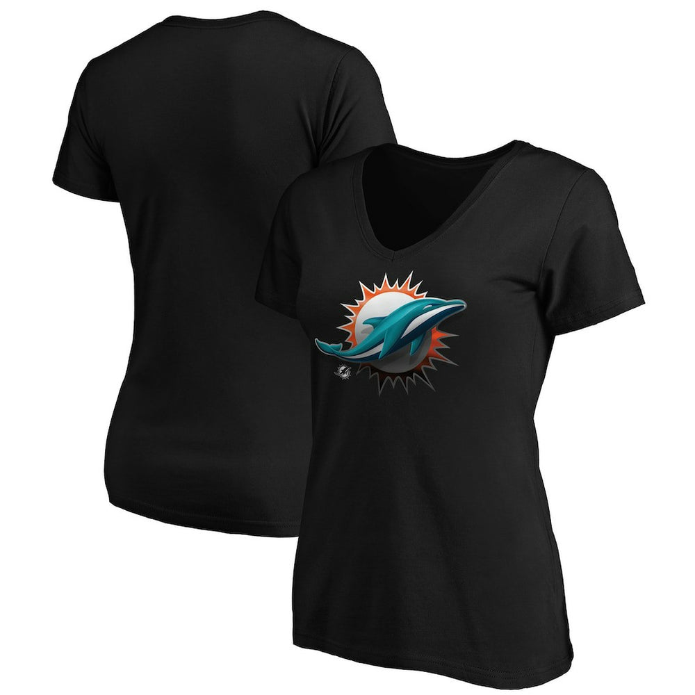 Miami Dolphins Women's Midnight Mascot Logo V-Neck T-Shirt - Black discount