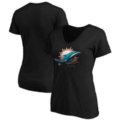 Miami Dolphins Women's Midnight Mascot Logo V-Neck T-Shirt - Black discount
