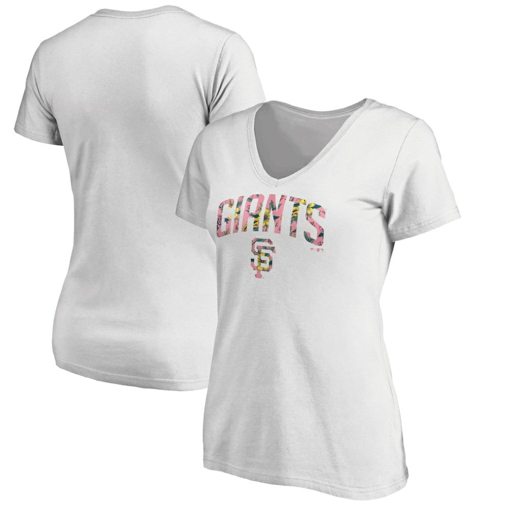 San Francisco Giants Women's Floral Arched Logo V-Neck T-Shirt White