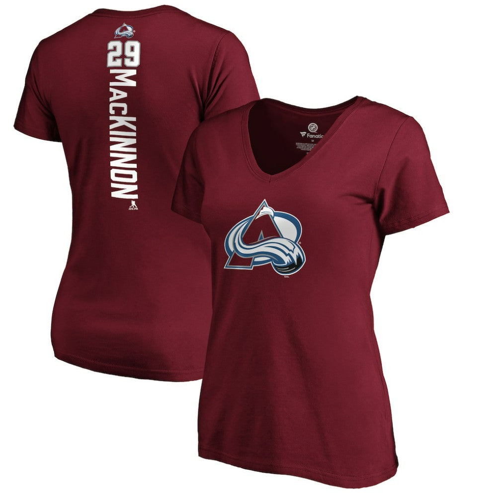 Nathan MacKinnon Colorado Avalanche Women's Playmaker V-Neck T-Shirt - Garnet T-shirts