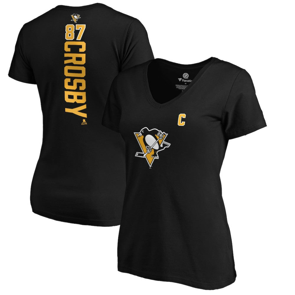 Sidney Crosby Pittsburgh Penguins Women's Playmaker V-Neck T-Shirt - Black T-shirts