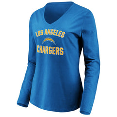 Los Angeles Chargers Women's Victory Arch Long Sleeve V-Neck T-Shirt - Powder Blue on sale