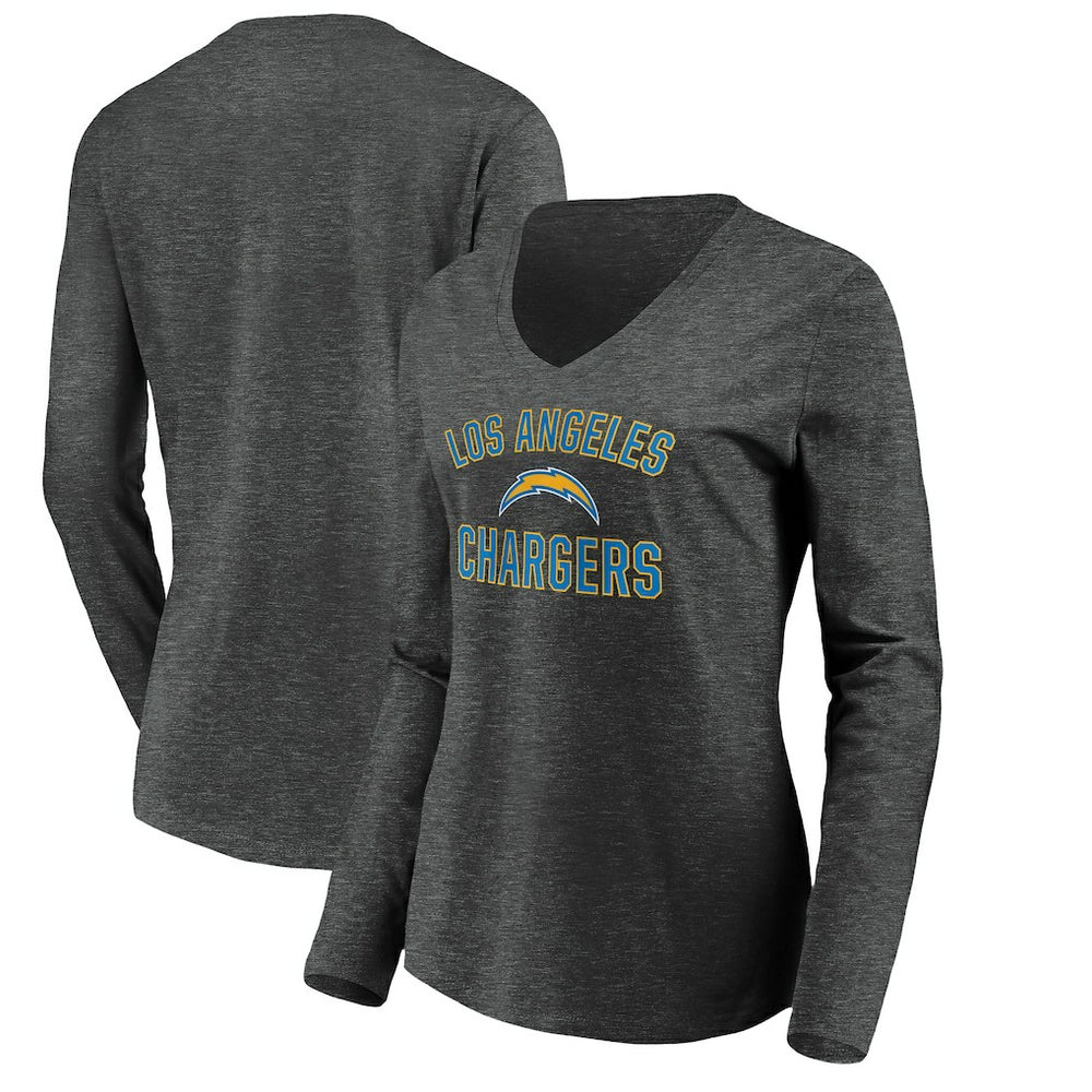 Los Angeles Chargers Women's Victory Arch Long Sleeve V-Neck T-Shirt - Heather Gray on sale