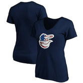 Baltimore Orioles Logo Women's Banner Wave V-Neck T-Shirt Navy