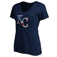 Kansas City Royals Logo Women's Banner Wave V-Neck T-Shirt Navy