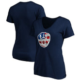 Milwaukee Brewers Logo Women's Banner Wave V-Neck T-Shirt Navy