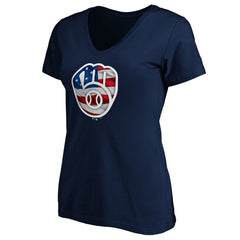 Milwaukee Brewers Logo Women's Banner Wave V-Neck T-Shirt Navy