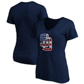 San Diego Padres Logo Women's Banner Wave V-Neck T-Shirt Navy