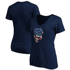 San Francisco Giants Logo Women's Banner Wave V-Neck T-Shirt Navy
