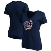 Washington Nationals Logo Women's Banner Wave V-Neck T-Shirt Navy