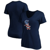 Chicago White Sox Logo Women's Banner Wave V-Neck T-Shirt Navy
