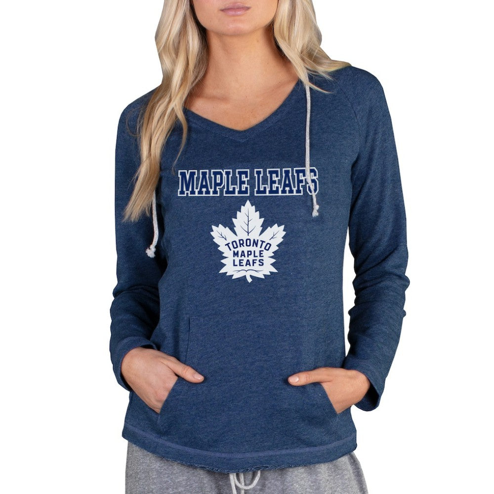 Toronto Maple Leafs Concepts Sport Women's Mainstream Terry Tri-Blend Long Sleeve Hooded Top - Navy Tops