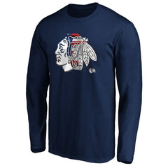 Chicago Blackhawks Banner Wave Logo Long Sleeve T-Shirt - Navy T-shirts