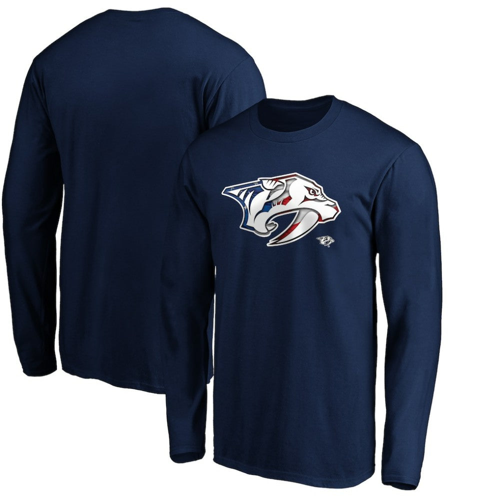 Nashville Predators Banner Wave Logo Long Sleeve T-Shirt - Navy T-shirts