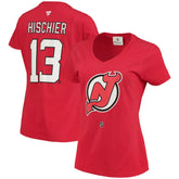 Nico Hischier New Jersey Devils Fanatics Women's Name & Number Logo V-Neck T-Shirt - Red T-shirts