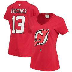 Nico Hischier New Jersey Devils Fanatics Women's Name & Number Logo V-Neck T-Shirt - Red T-shirts