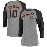 Evan Longoria San Francisco Giants 5th & Ocean by Women's Script Name & Number Raglan Tri-Blend 3/4-Sleeve T-Shirt Gray