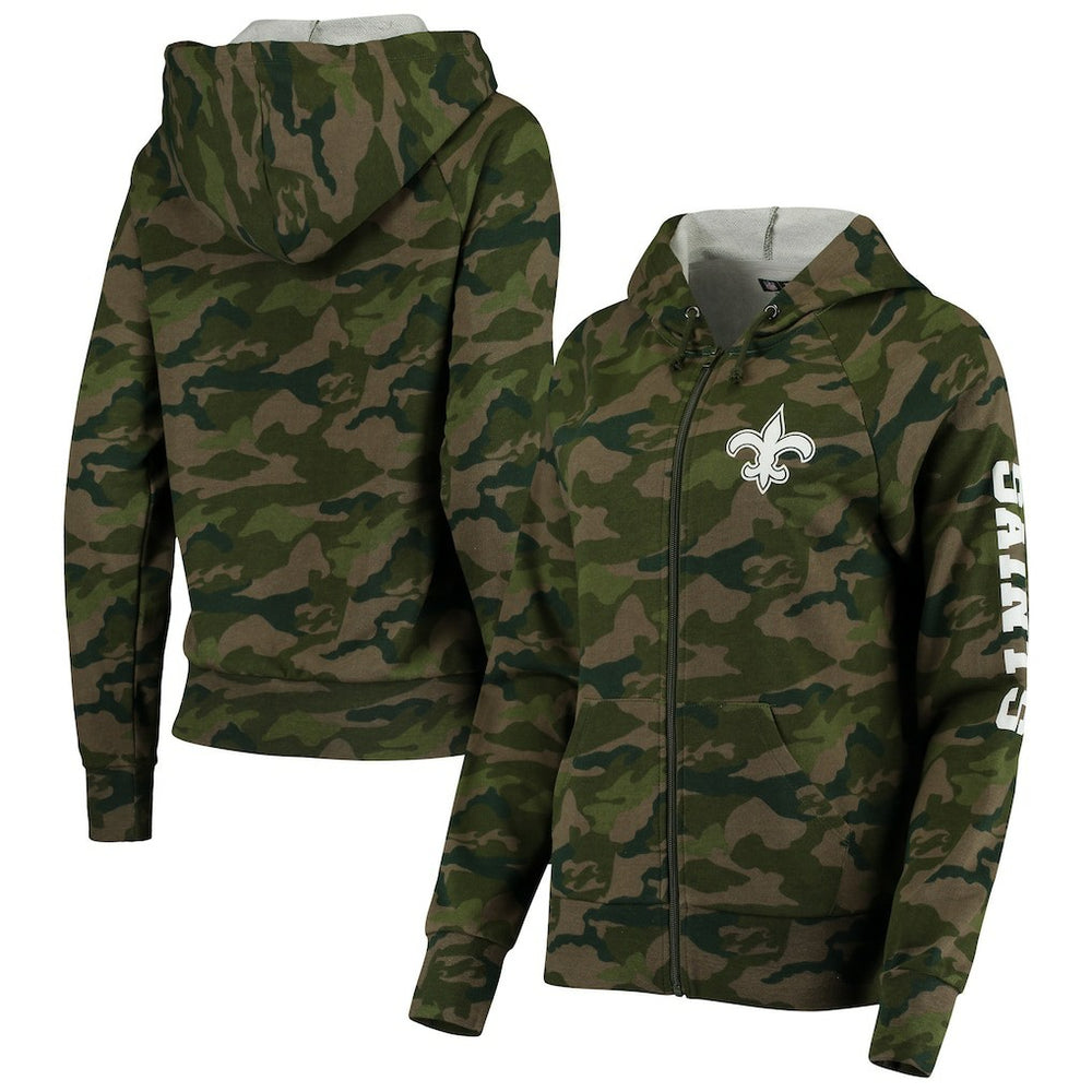 New Orleans Saints New Era Women's Raglan Full-Zip Hoodie - Camo on sale