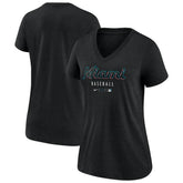 Miami Marlins Women's Authentic Collection Tri-Blend V-Neck T-Shirt Heather Black