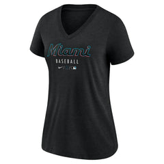 Miami Marlins Women's Authentic Collection Tri-Blend V-Neck T-Shirt Heather Black