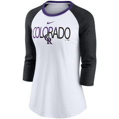 Colorado Rockies Women's Color Split Tri-Blend 3/4-Sleeve Raglan T-Shirt White/Heathered Black