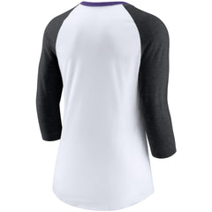 Colorado Rockies Women's Color Split Tri-Blend 3/4-Sleeve Raglan T-Shirt White/Heathered Black