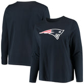 New England Patriots Women's Plus Size Primary Logo Long Sleeve Scoop Neck T-Shirt - Navy on sale