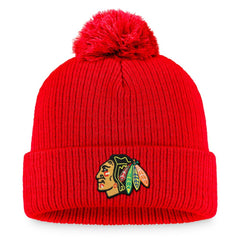 Chicago Blackhawks Fanatics Primary Logo Cuffed Knit Hat with Pom - Red Hats