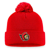 Ottawa Senators Fanatics Core Primary Logo Cuffed Knit Hat with Pom - Red Hats