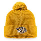 Nashville Predators Fanatics Primary Logo Cuffed Knit Hat with Pom - Gold Hats