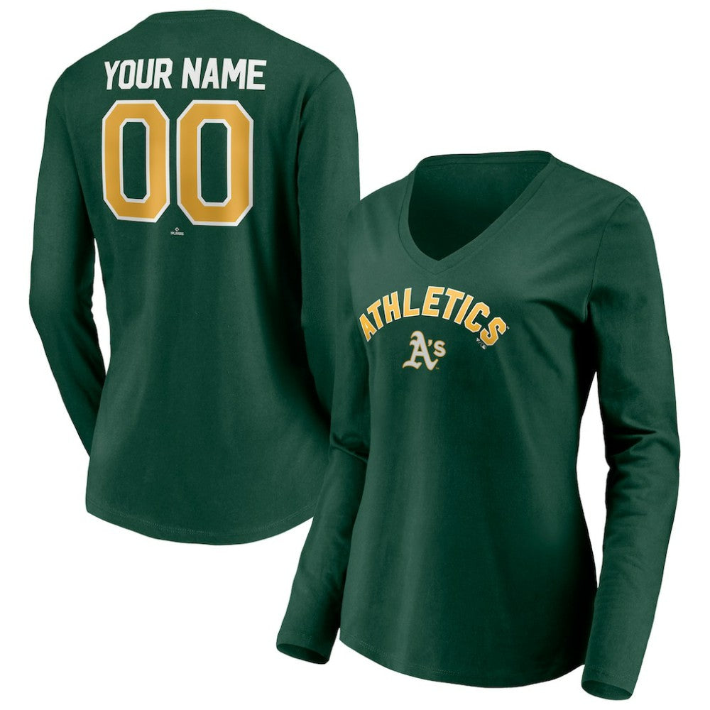 Athletics Women's Personalized Winning Streak Name & Number Long Sleeve V-Neck T-Shirt Green