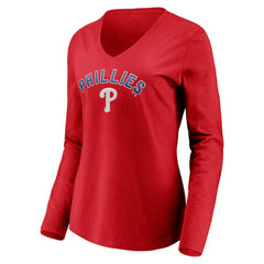 Philadelphia Phillies Women's Personalized Winning Streak Name & Number Long Sleeve V-Neck T-Shirt Red