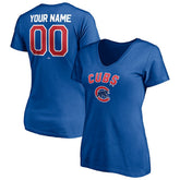 Chicago Cubs Women's Personalized Winning Streak Name & Number V-Neck T-Shirt Royal