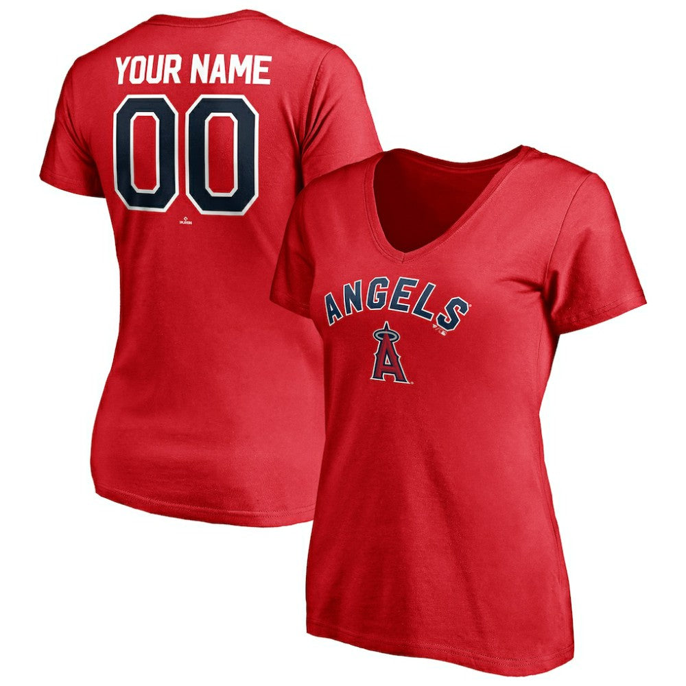 Los Angeles Angels Women's Personalized Winning Streak Name & Number V-Neck T-Shirt Red
