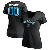 Miami Marlins Women's Personalized Winning Streak Name & Number V-Neck T-Shirt Black