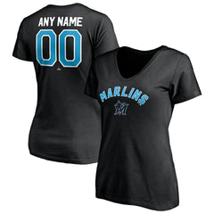 Miami Marlins Women's Personalized Winning Streak Name & Number V-Neck T-Shirt Black