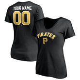Pittsburgh Pirates Women's Personalized Winning Streak Name & Number V-Neck T-Shirt Black