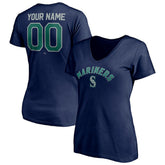 Seattle Mariners Women's Personalized Winning Streak Name & Number V-Neck T-Shirt Navy