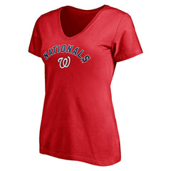 Washington Nationals Women's Personalized Winning Streak Name & Number V-Neck T-Shirt Red